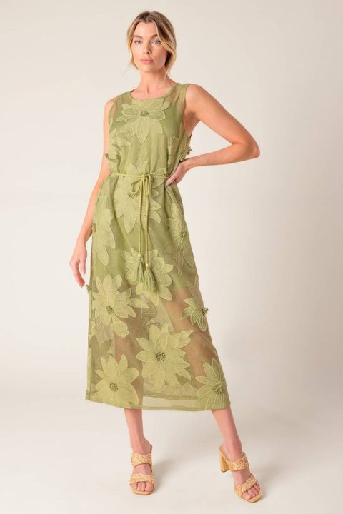 IN MY FREE TIME WOVEN LACE MIDI DRESS