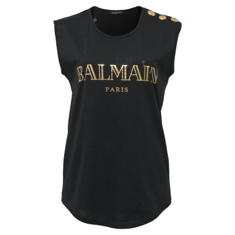 Balmain Paris Logo Print Tank Top in Black Cotton 7748748607548