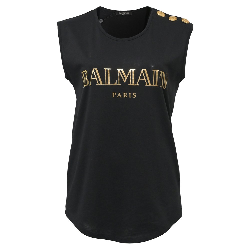 Balmain Paris Logo Print Tank Top in Black Cotton 7748748607548