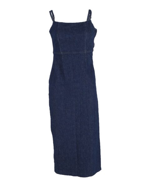 Reformation Delphinia Stretch-Denim Midi Dress In Navy Blue Cotton 7748748705852