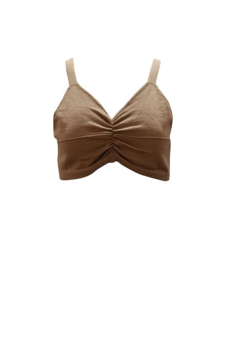 Cami NYC Shirred Crop Top in Brown Cotton 7748741955644