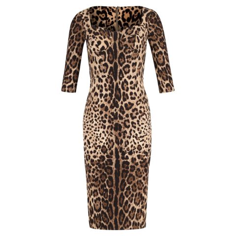 Dolce & Gabbana Leopard-Print Bustier Midi Dress in Brown Viscose 7748747493436