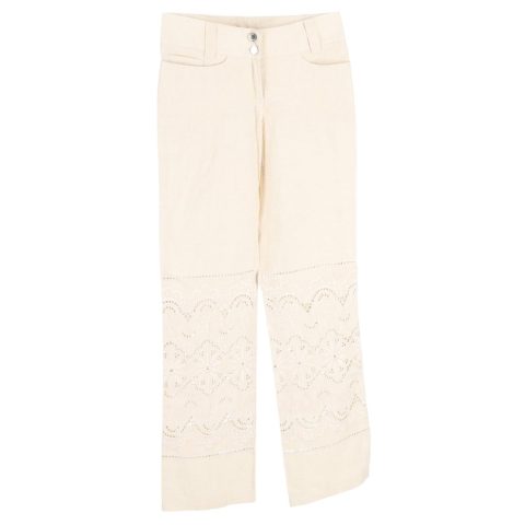 Dolce & Gabbana Lace Cutout Flower Trousers in White Linen 7748752244796