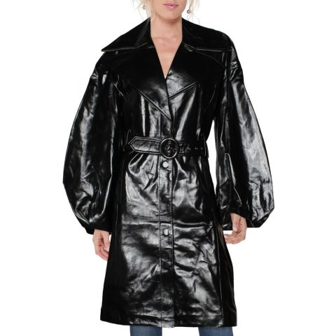 Antonia Patent Leather Balloon Sleeve Trench Coat