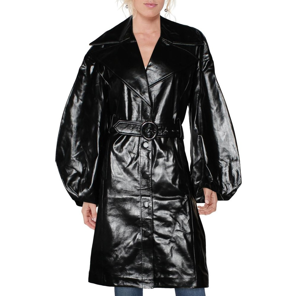 Antonia Patent Leather Balloon Sleeve Trench Coat