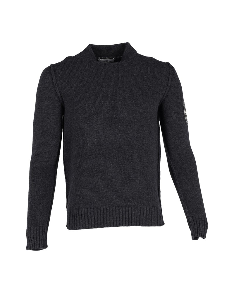 Stone Island Logo Embroidered Sweater in Grey Wool 7748754243644