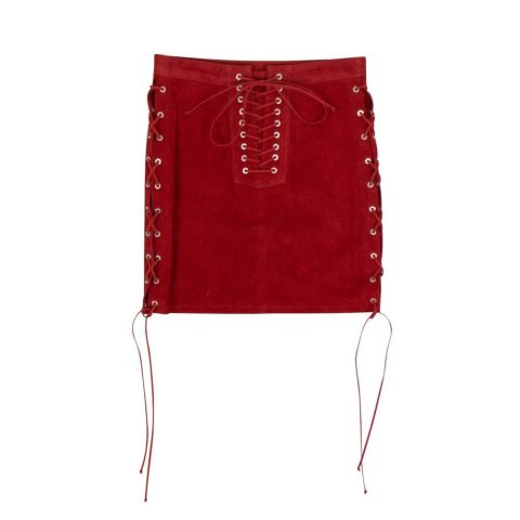 Unravel Project Suede Side Lace-Up Mini Skirt – Red
