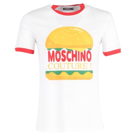 Moschino Couture Burger Print Crew Neck T-shirt In White Cotton 7748756471868
