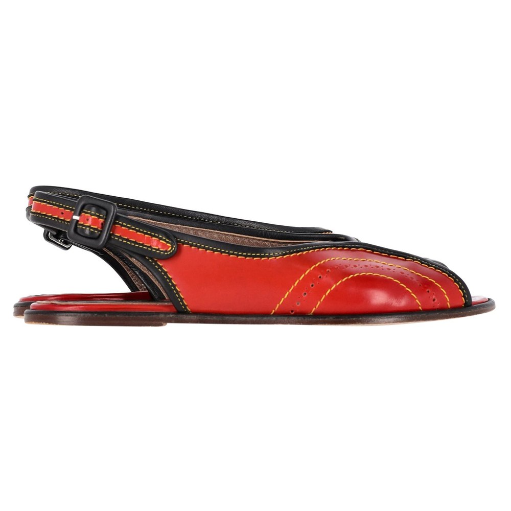 Marni Slingback Peep Toe Flats in Red Leather 7748757061692