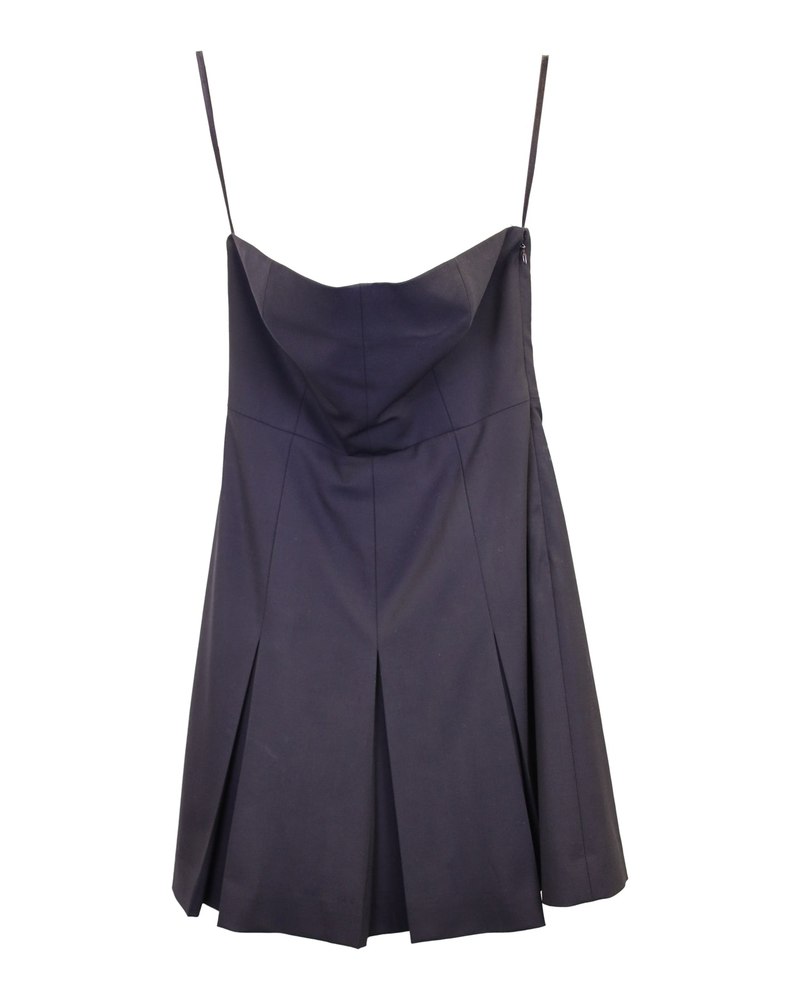 Theory Strapless Pleated Mini Dress in Black Wool 7748756930620