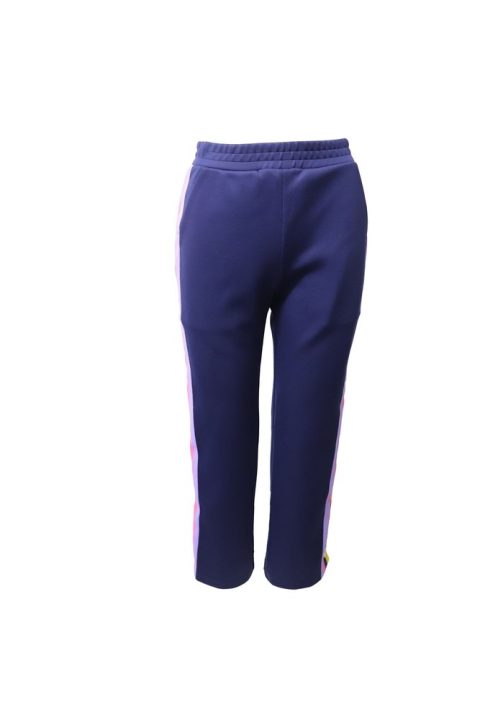 Mira Mikati Striped Popper Button Trousers in Navy Blue Polyester