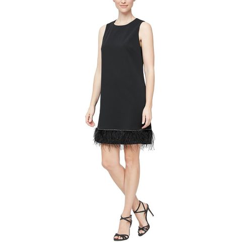 Embellished Feather Trim Shift Dress