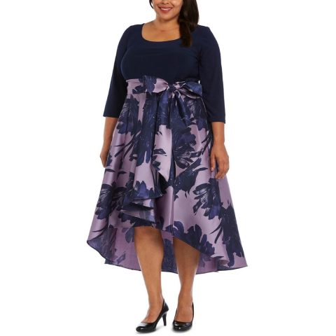 Satin Sequin High-Low Bow Belted Cocktail Dress