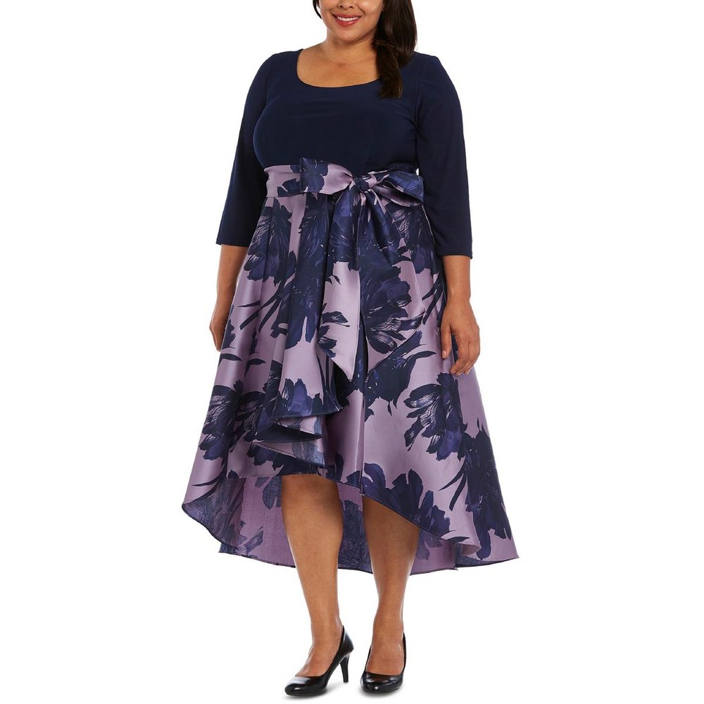 Satin Sequin High-Low Bow Belted Cocktail Dress