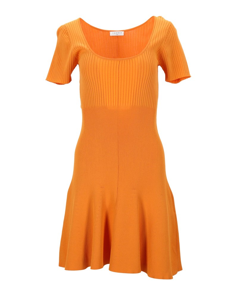 Sandro Paris Rib Knit Dress in Orange Viscose 7748758372412