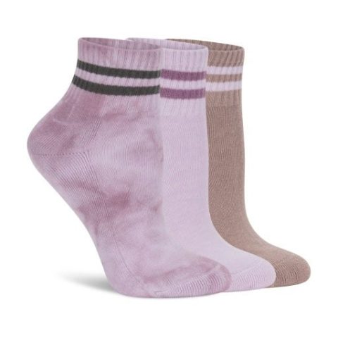 Lemon Women’s 3 Pack 1/2 Terry Cotton Tie Dye With Stripe Quarter Crew Sock