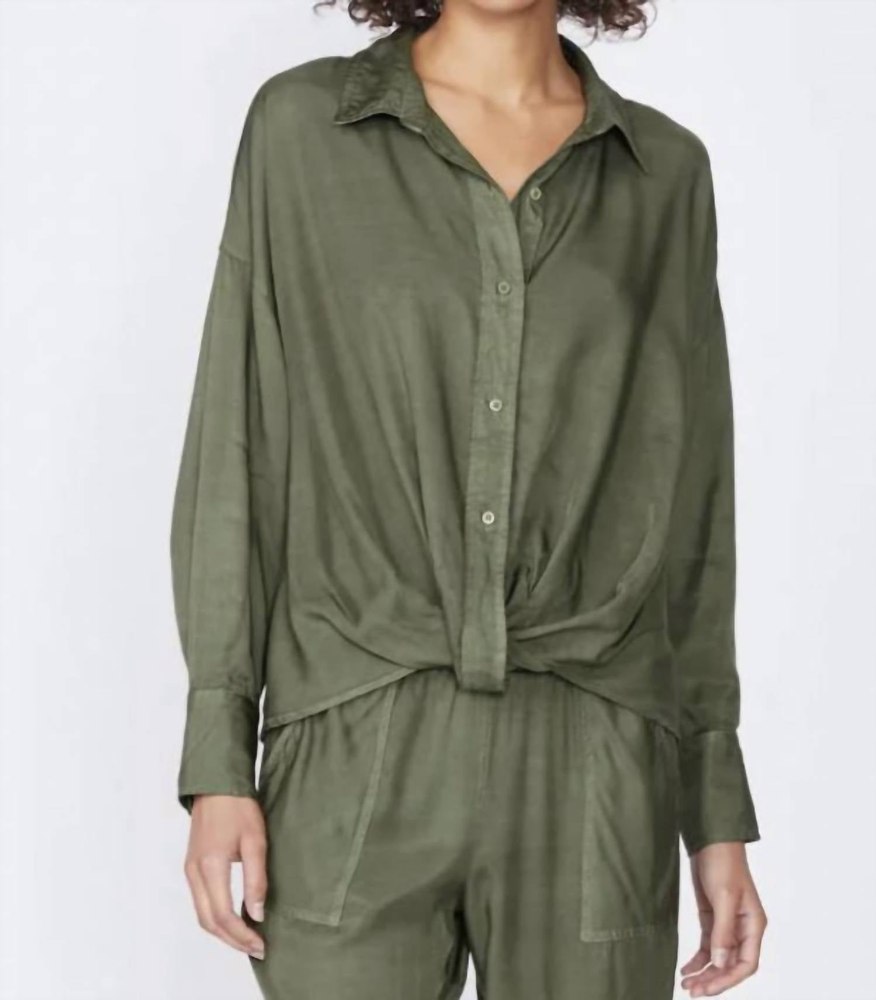 Viscose Satin Front Twist Top In Artichoke