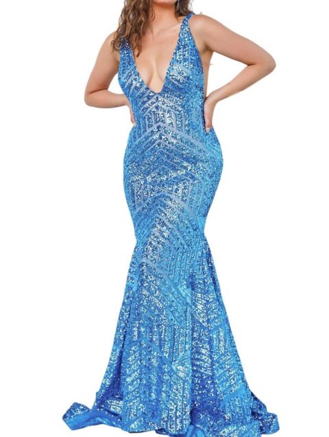 Sequin Embellished V-Neck Dress In Lt.blue