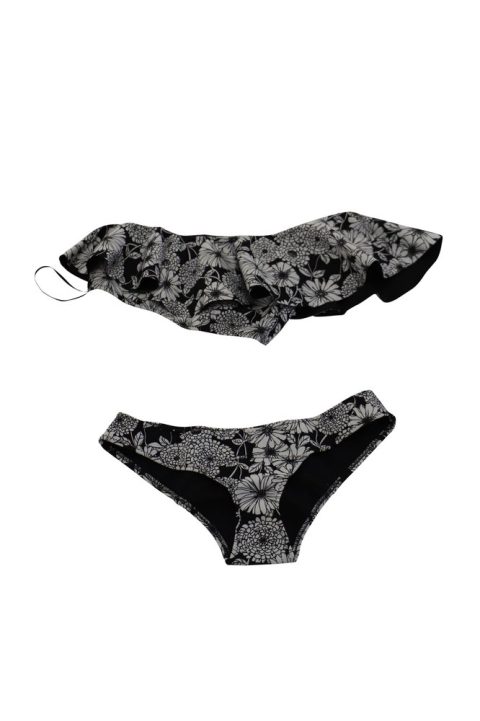Lisa Marie Fernandez Floral Print One Shoulder Bikini in Black Polyamide 7748759355452