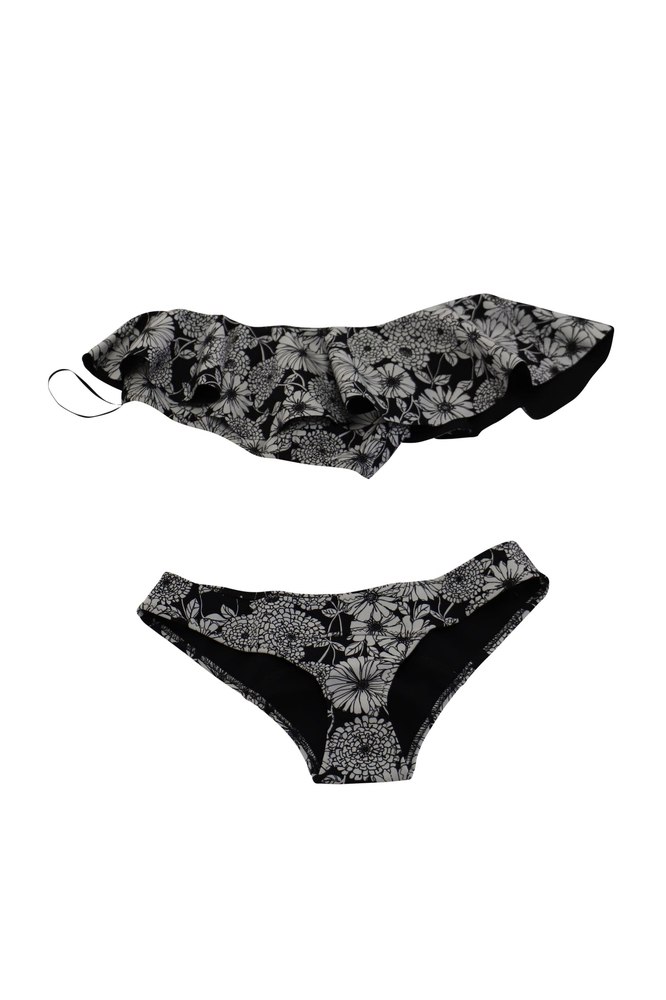 Lisa Marie Fernandez Floral Print One Shoulder Bikini in Black Polyamide 7748759355452