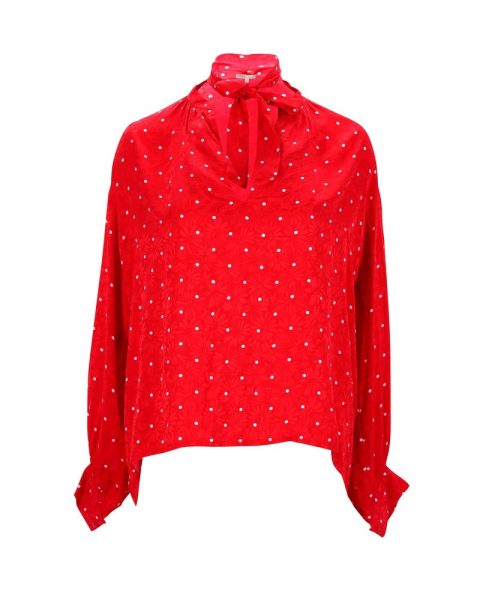 Maje Polka Dot Bow Shirt in Red Viscose 7748765712444