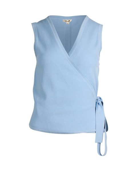 Diane Von Furstenberg Sleeveless Wrap Top in Blue Viscose Blend 7748765876284