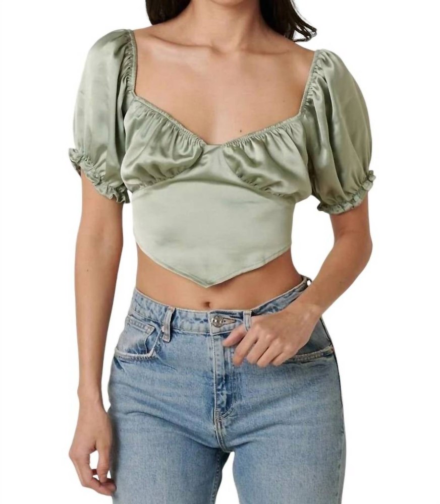 Satin Sweetheart Crop Top In Sage