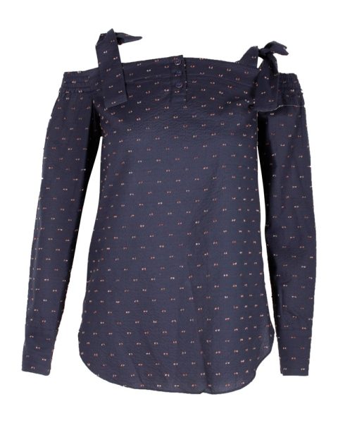 Saloni Texture Cold Shoulder Top in Blue Cotton 7748759453756