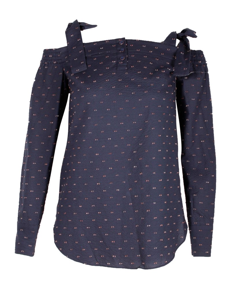 Saloni Texture Cold Shoulder Top in Blue Cotton 7748759453756