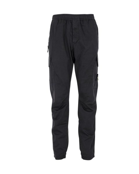 Stone Island Elastic Waist Tapered Cargo Pants in Black Cotton 7748764663868