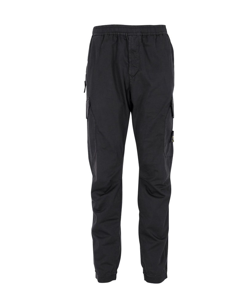 Stone Island Elastic Waist Tapered Cargo Pants in Black Cotton 7748764663868