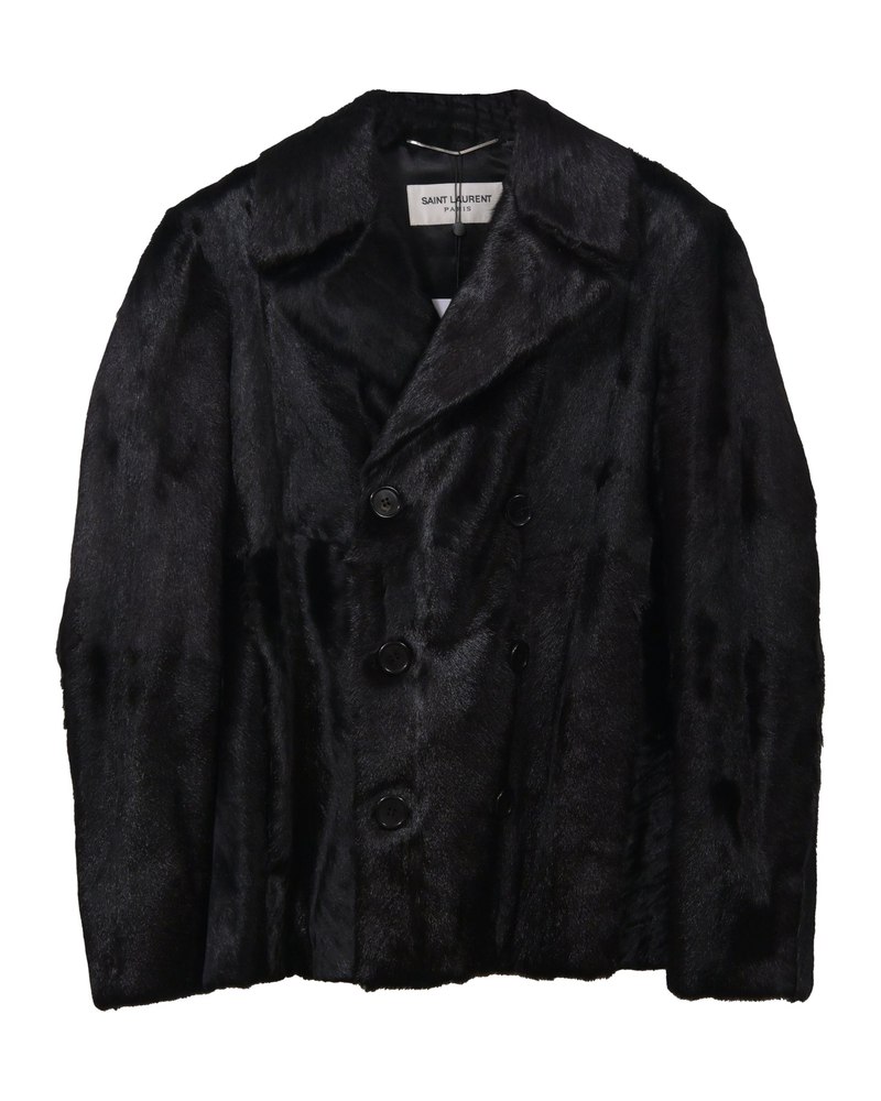 Saint Laurent Double-Breasted Jacket in Black Goat Hide 7748760600636