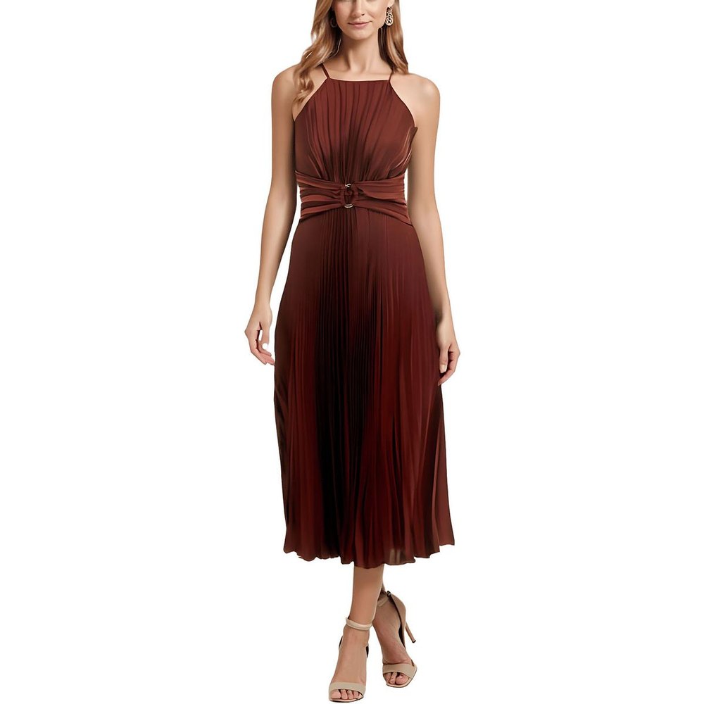 Pleated Satin Midi Dress