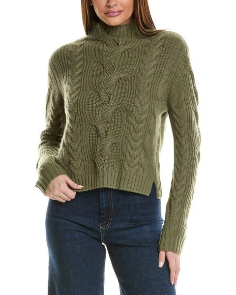 Hannah Rose Chunky Cable Funnel Neck Wool & Cashmere-Blend Sweater 7823816392764