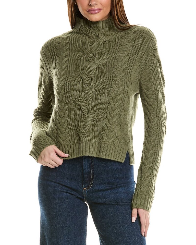 Hannah Rose Chunky Cable Funnel Neck Wool & Cashmere-Blend Sweater 7823816392764