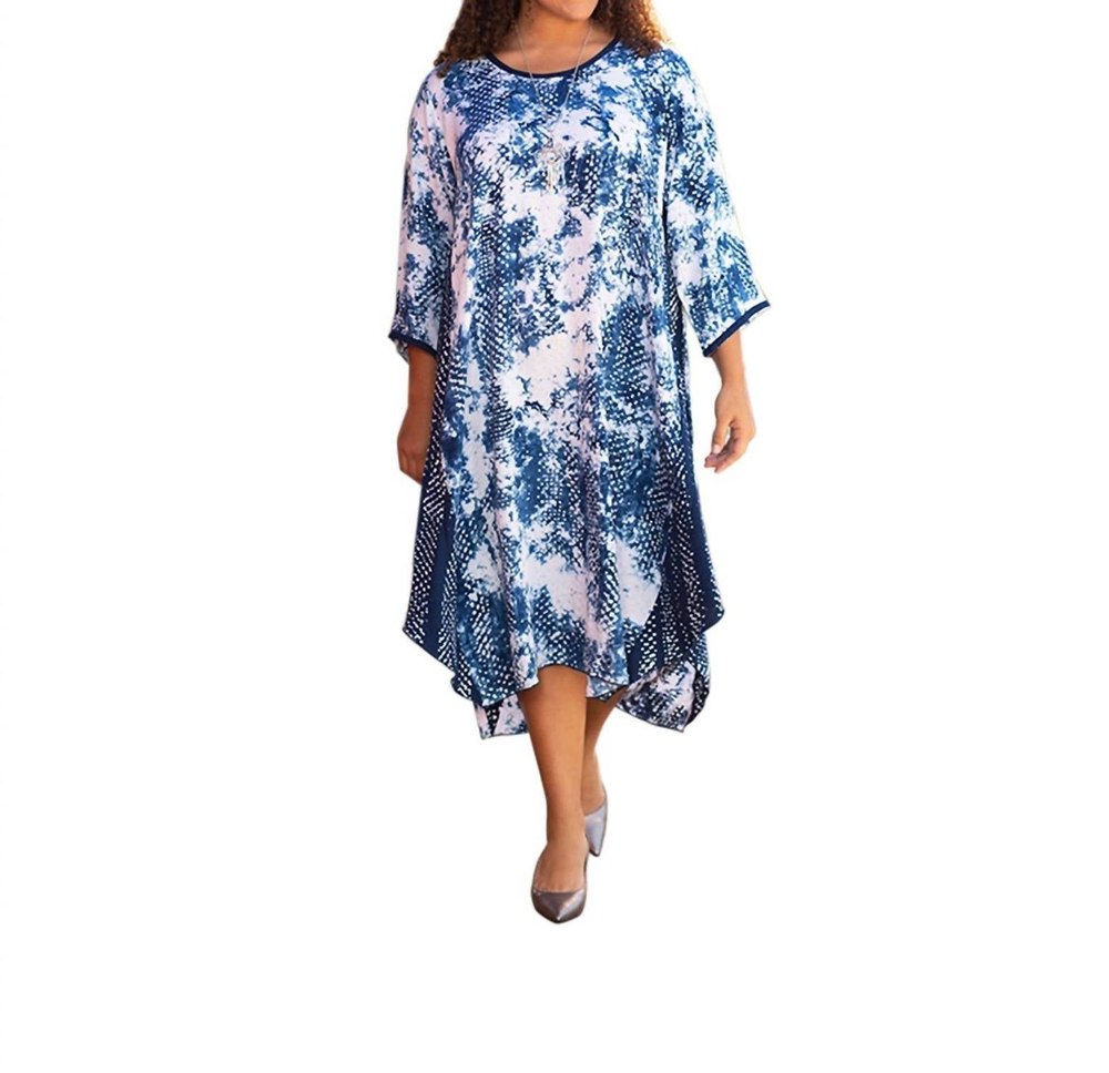 Printed Rayon 3/4 Sleeve Edyth Dress – Plus Size In Ari Navy Dot