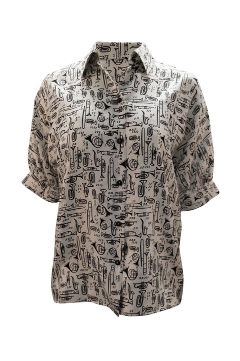 Dolce & Gabbana Musical Instrument Printed Shirt in White Silk 7748770234428
