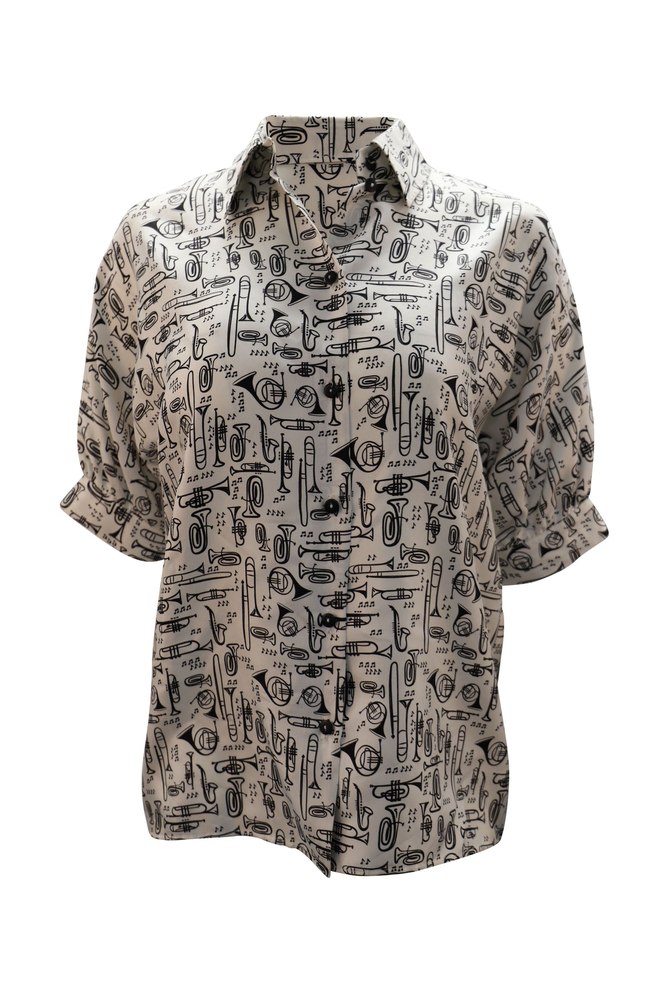Dolce & Gabbana Musical Instrument Printed Shirt in White Silk 7748770234428