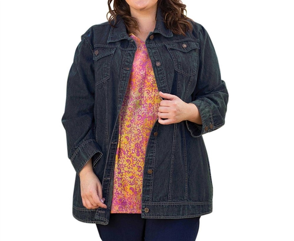 Premium Long Sleeve Rydel Denim Jacket – Plus Size In Dark Wash Denim