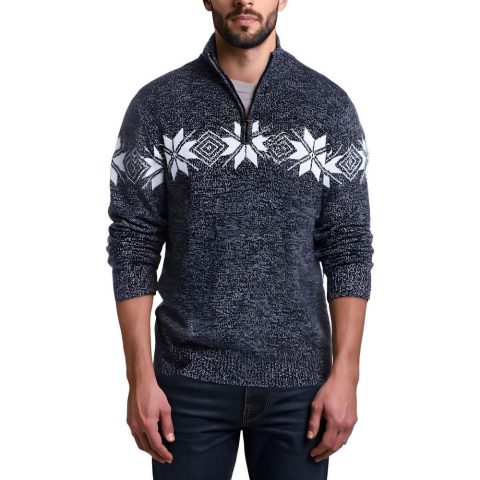 Snowflake Zipper Cotton Pullover Sweater