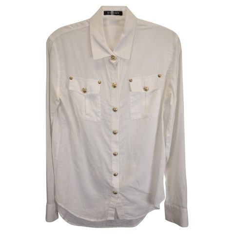 Balmain Gold Button Shirt in White Cotton 7748769644604