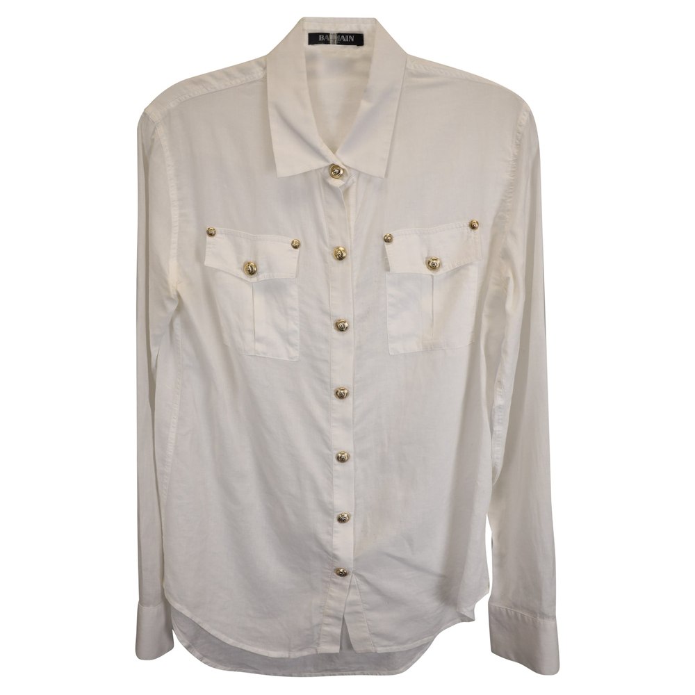 Balmain Gold Button Shirt in White Cotton 7748769644604