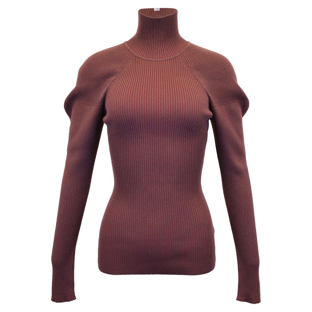 Victoria Beckham Knitted Turtleneck Sweater in Brown Wool 7748775411772