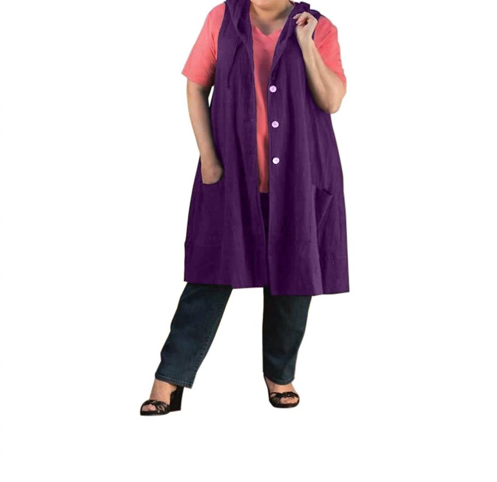 Crinkle Cotton Solid Sleeveless Vest – Plus Size In Auber Purple