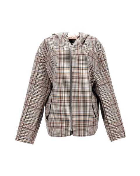 Hermes Checkered Print Hooded Zip Jacket in Brown Organic Cotton 7748775608380