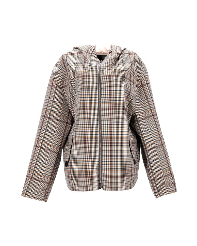 Hermes Checkered Print Hooded Zip Jacket in Brown Organic Cotton 7748775608380