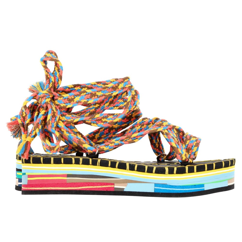 Chloé Tie-Up Lou Sandals in Multicolor Cotton 7748775968828