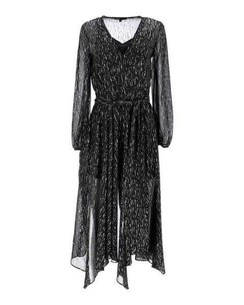 Maje Route Gathered Metallic Georgette Midi Dress In Black Polyester 7748776951868