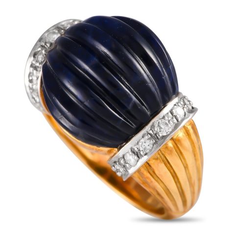 Ilias Lalaounis 18K Yellow Gold Diamond and Lapis Ring IL12-080724 7748777148476