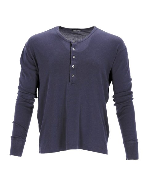 Tom Ford Henley Shirt in Blue Cotton 7748770889788